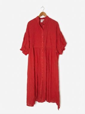 Marielle Almelo Red Phoebe Midi Dress Egyptian Cotton One Size
